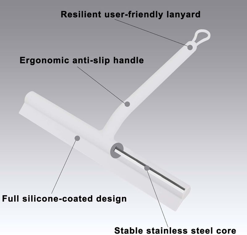 DEOFUXT Squeegee for Shower Glass Doors, Resilient Loop - No-Drill & Adhesive Hook, Silicone Shower Squeegee with Stainless Steel Core, Cleaning Tool for Home, Kitchen, Bathroom & Car - White - Image 2